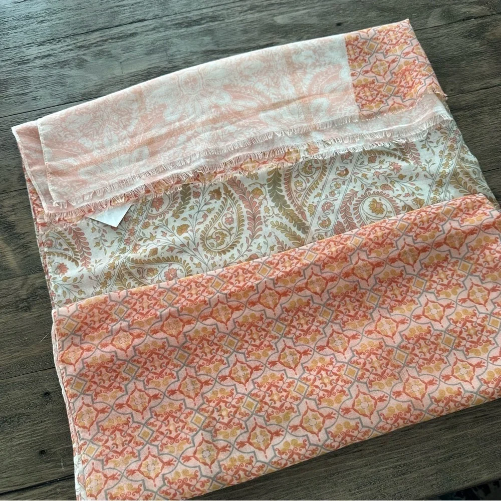 NWT New‎ Directions Lightweight Peach Multi Pattern Spring Scarf Cottagecore New